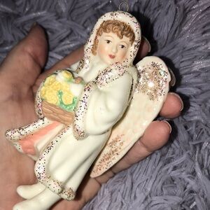 Elegant Angel Figurine Ornament with Basket - Cream and Gold